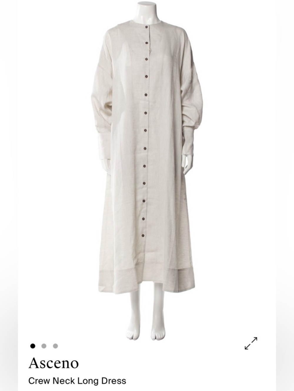Asceno Crew Neck Linen Long Dress Size Small